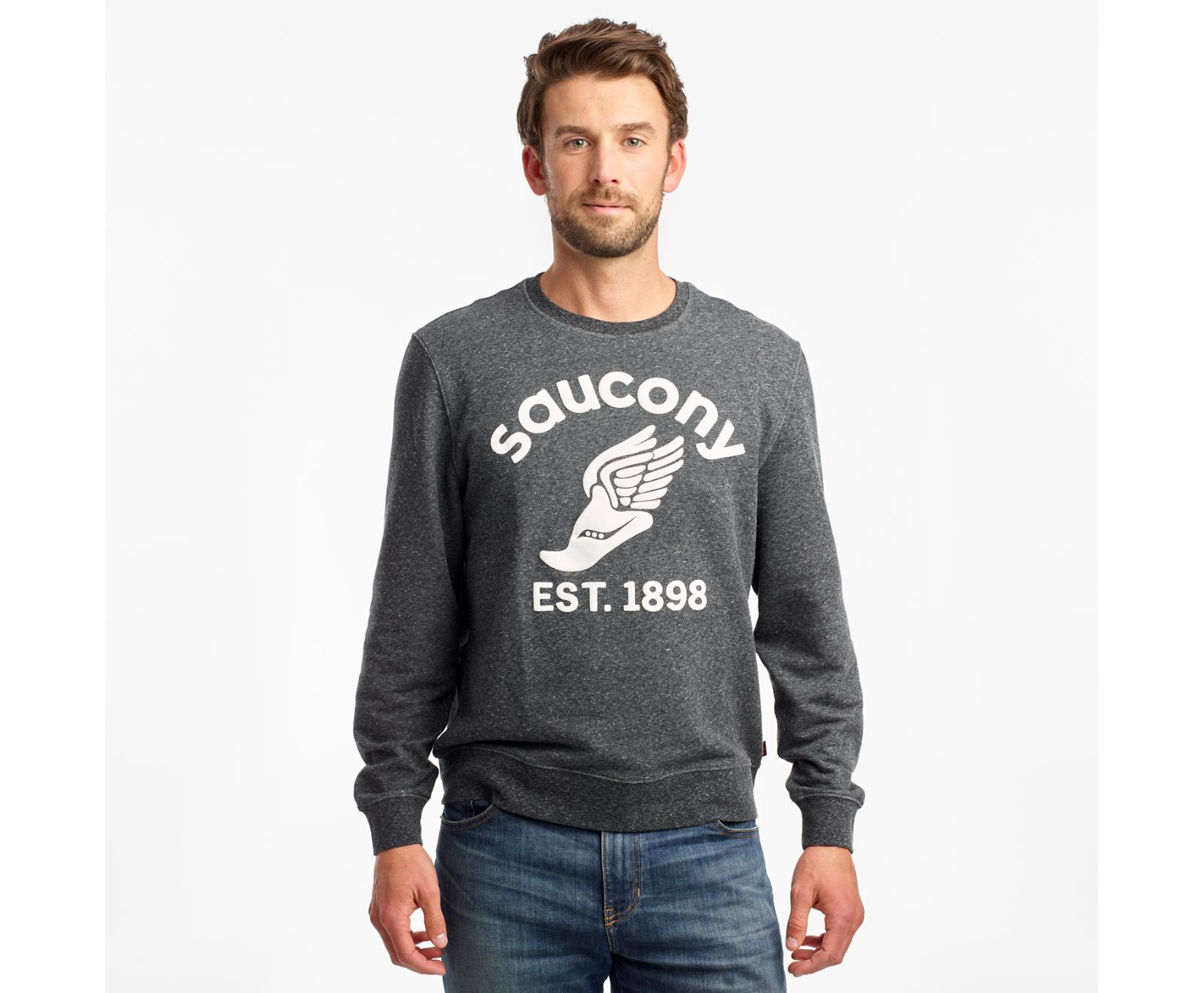 Black Men\'s Saucony Rested Crewneck Shirts | 2654-BHUON