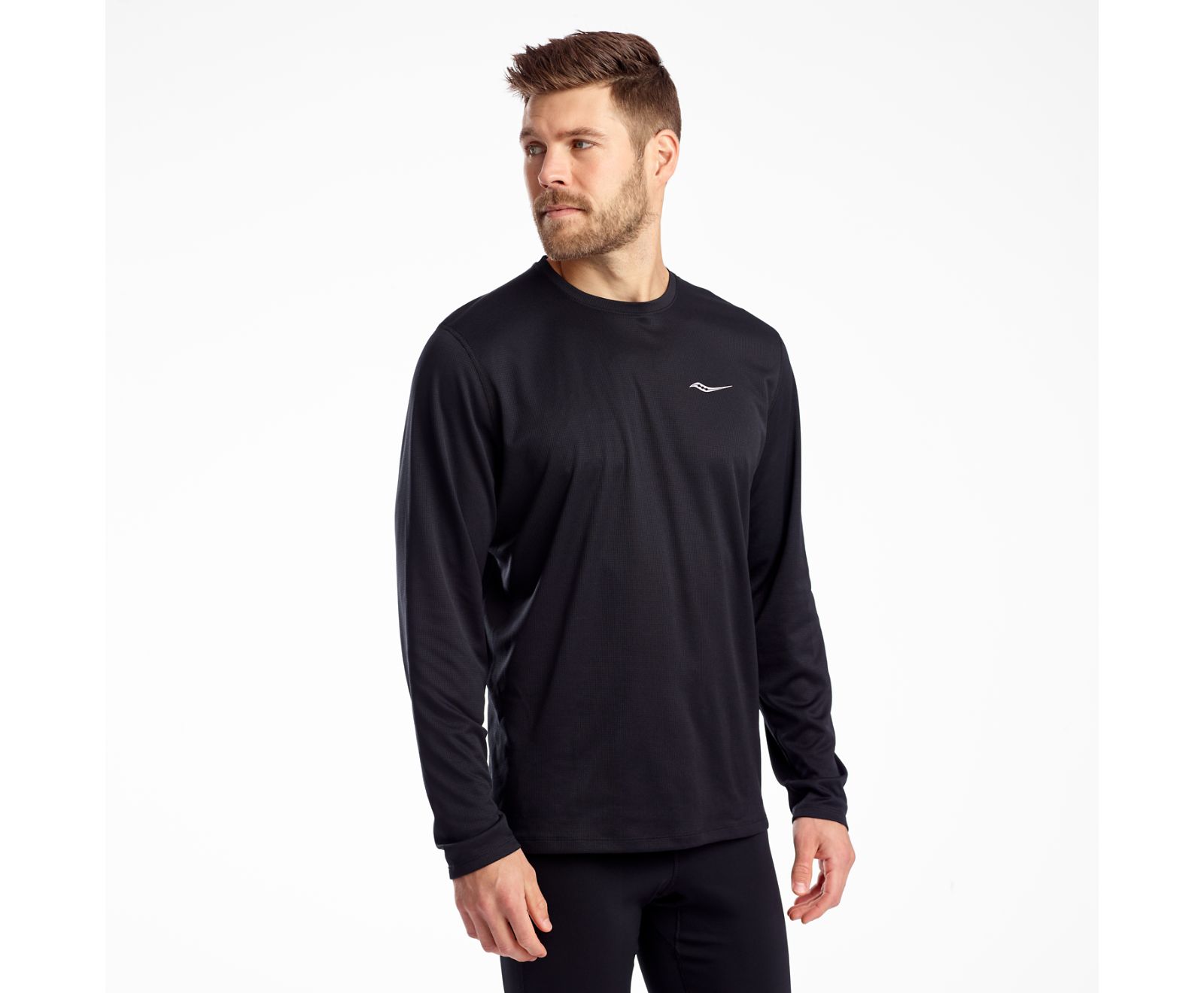 Black Men\'s Saucony Stopwatch Long Sleeve Shirts | 5361-VXNJM