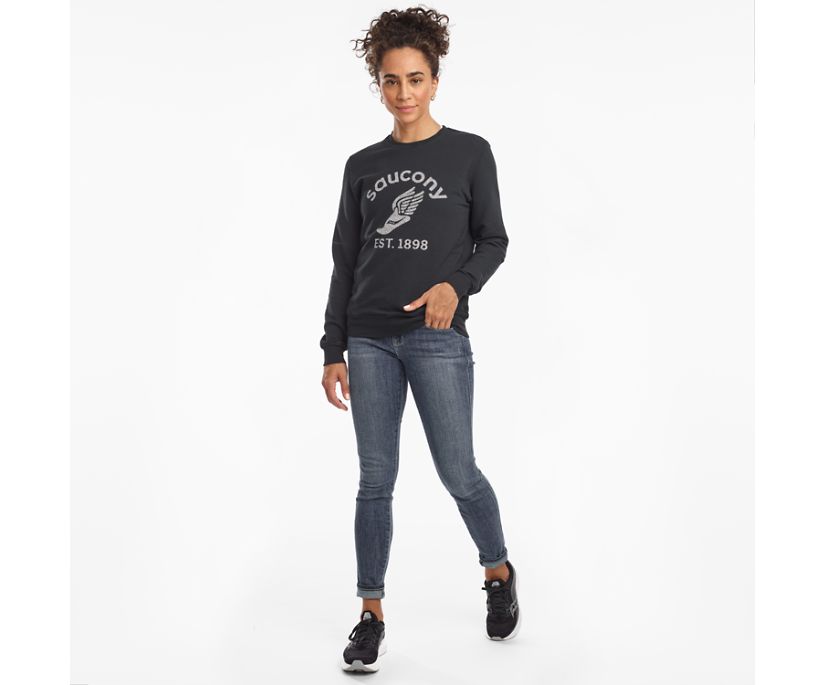 Black Women's Saucony Rested Crewneck Shirts | 5461-LDSBJ