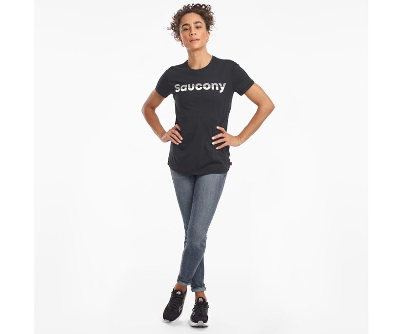 Black Women's Saucony Rested Short Sleeve Shirts | 1308-QCLUM