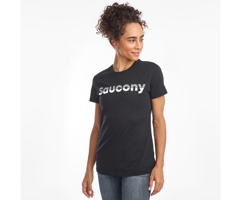 Black Women\'s Saucony Rested Short Sleeve Shirts | 1308-QCLUM