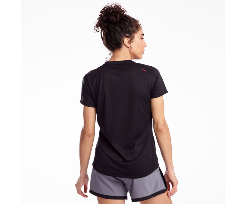 Black Women's Saucony Stopwatch Short Sleeve Shirts | 7149-TYVUA