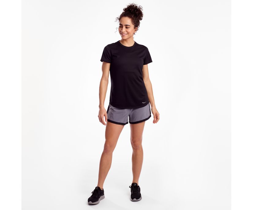 Black Women's Saucony Stopwatch Short Sleeve Shirts | 7149-TYVUA