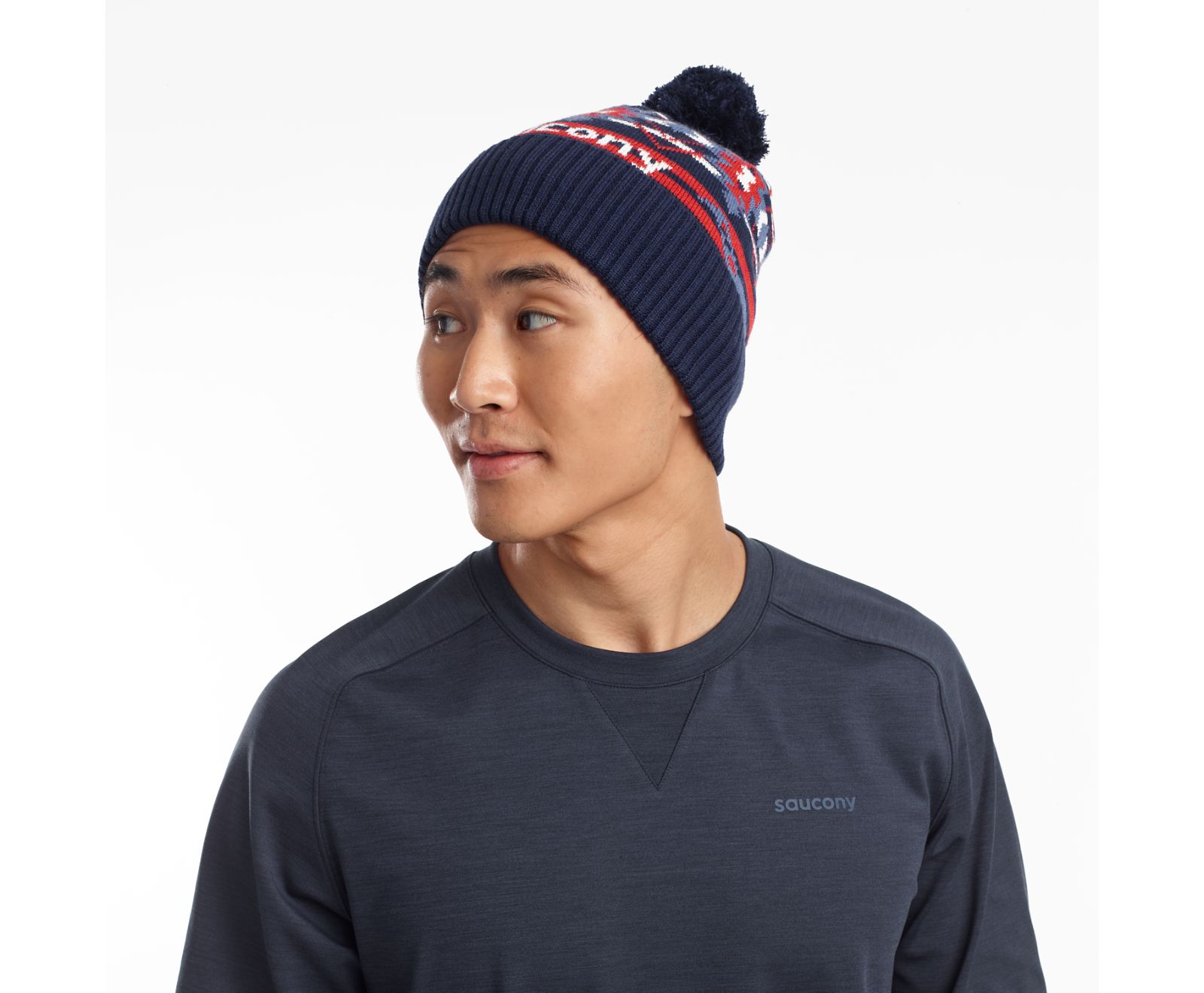 Blue Men\'s Saucony Rested Pom Beanies | 6394-RWCQM