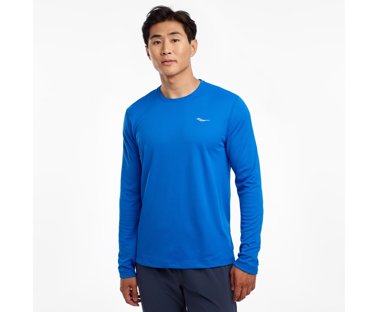 Blue Men\'s Saucony Stopwatch Long Sleeve Shirts | 6104-TJEMZ