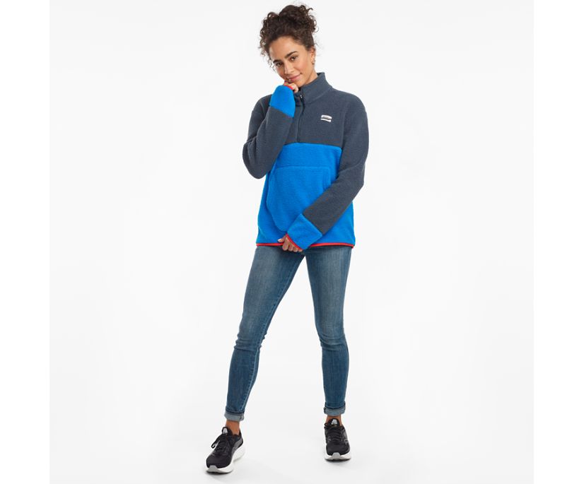 Blue Women's Saucony Fireside Fleece Anorak Jackets | 4859-ZFRDC