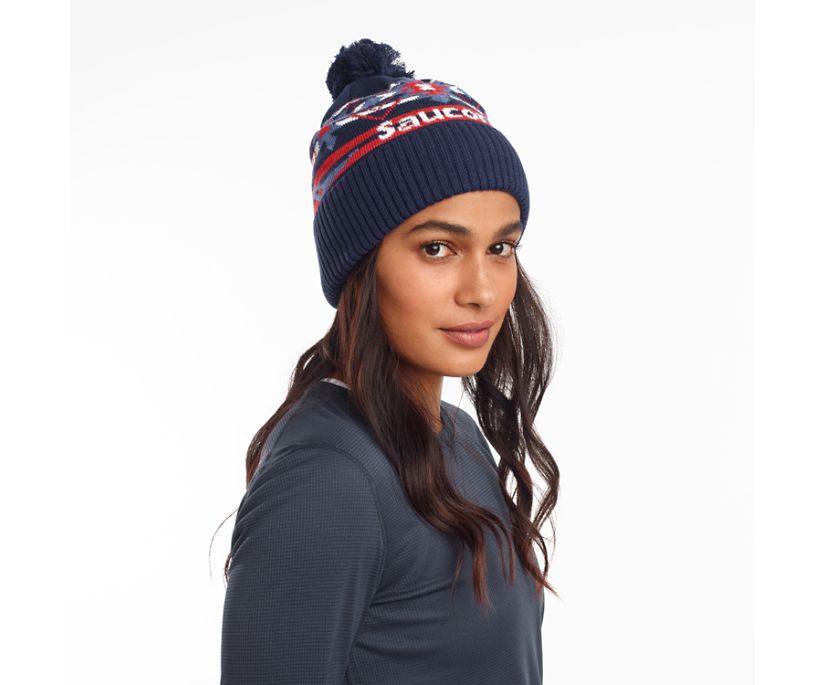 Blue Women's Saucony Rested Pom Beanies | 2148-LMDIP