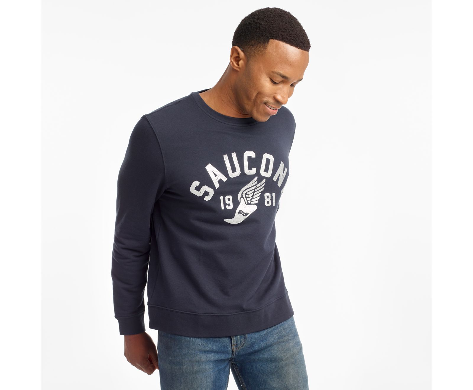 Dark Navy Men\'s Saucony Rested Crewneck Shirts | 0164-SFYKX