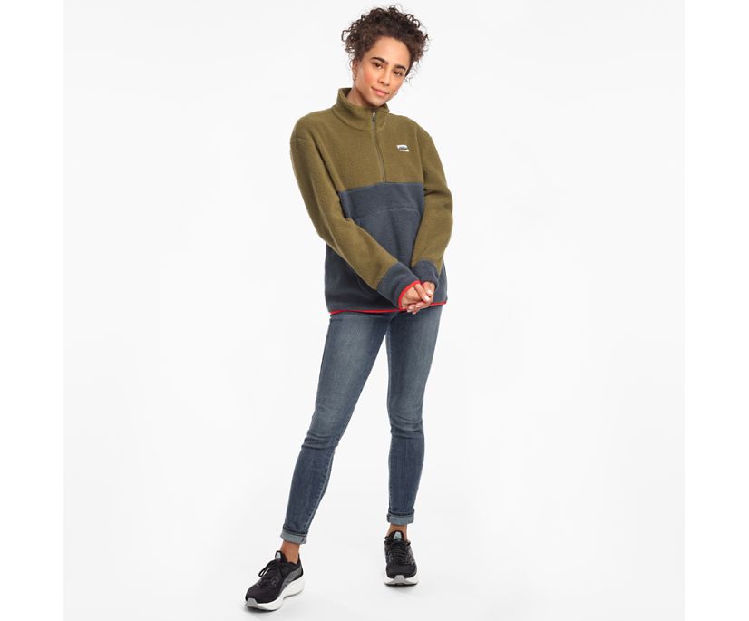 Dark Olive Women's Saucony Fireside Fleece Anorak Jackets | 7680-YIUDZ