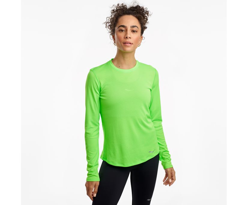 Green Women\'s Saucony Stopwatch Long Sleeve Shirts | 0249-QSNIY