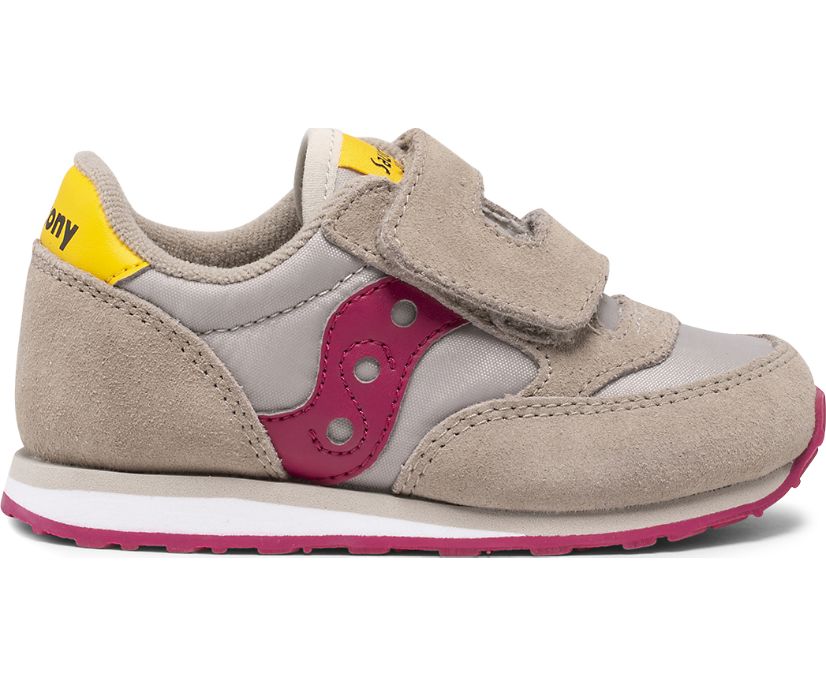 Grey / Burgundy Kids\' Saucony Baby Jazz Hook & Loop Sneakers | 2560-IOUJK