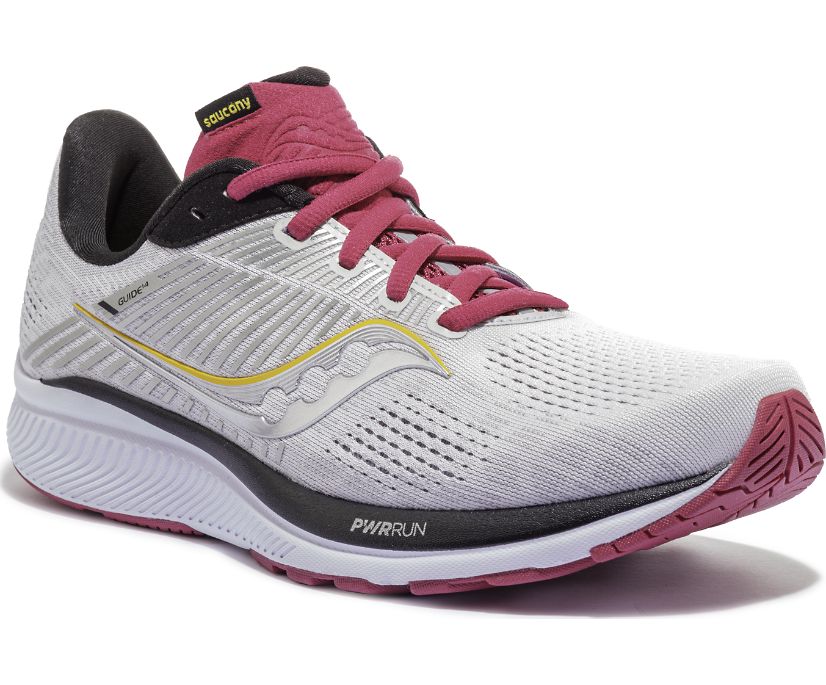 Grey / Burgundy Women's Saucony Guide 14 Running Shoes | 6728-RSDPK