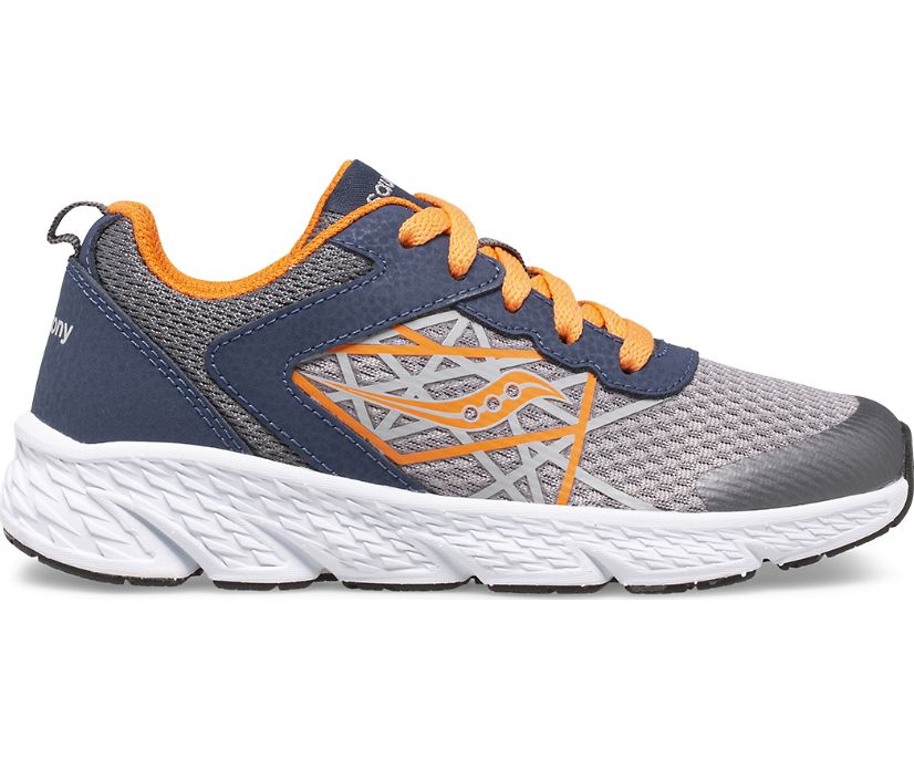 Grey / Orange / Navy Kids\' Saucony Wind Lace Sneakers | 8639-GNTQB