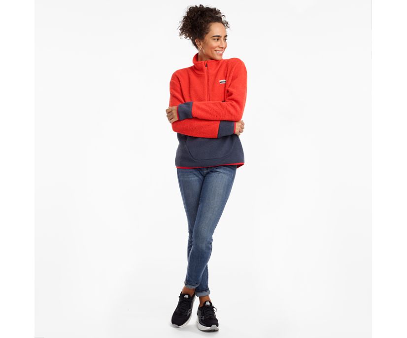 Navy / Red Women's Saucony Fireside Fleece Anorak Jackets | 8160-JCDKP