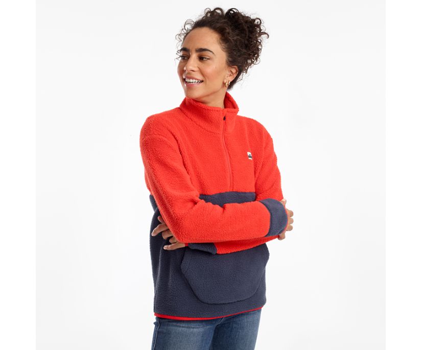 Navy / Red Women\'s Saucony Fireside Fleece Anorak Jackets | 8160-JCDKP