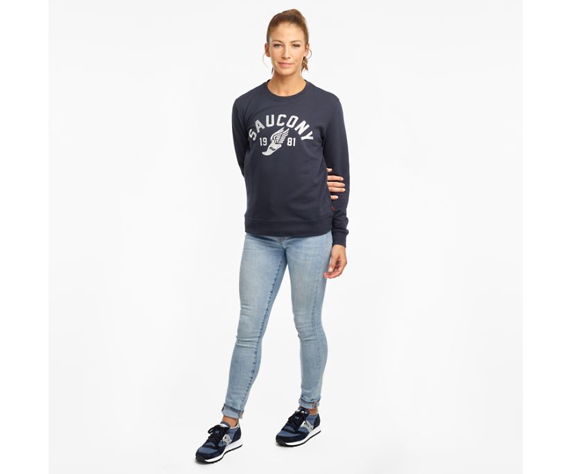 Navy Women's Saucony Rested Crewneck Shirts | 0398-EWNYI