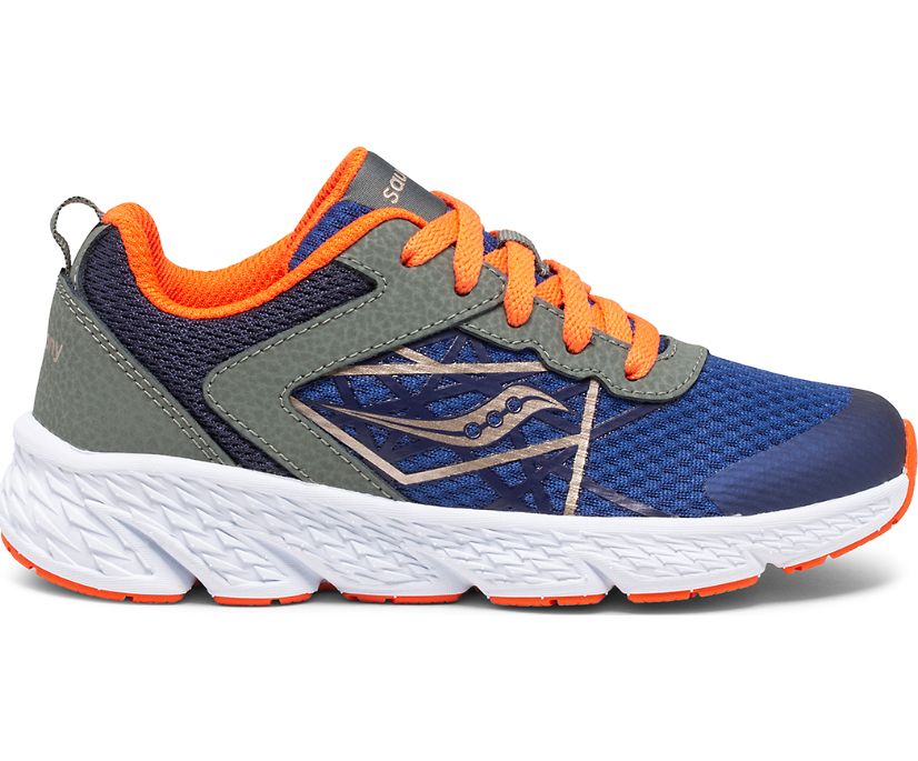 Olive / Navy / Orange Kids\' Saucony Wind Lace Sneakers | 7462-JSAOC