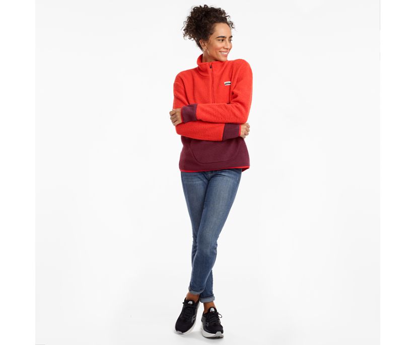 Red / Burgundy Women's Saucony Fireside Fleece Anorak Jackets | 9401-FYUHP