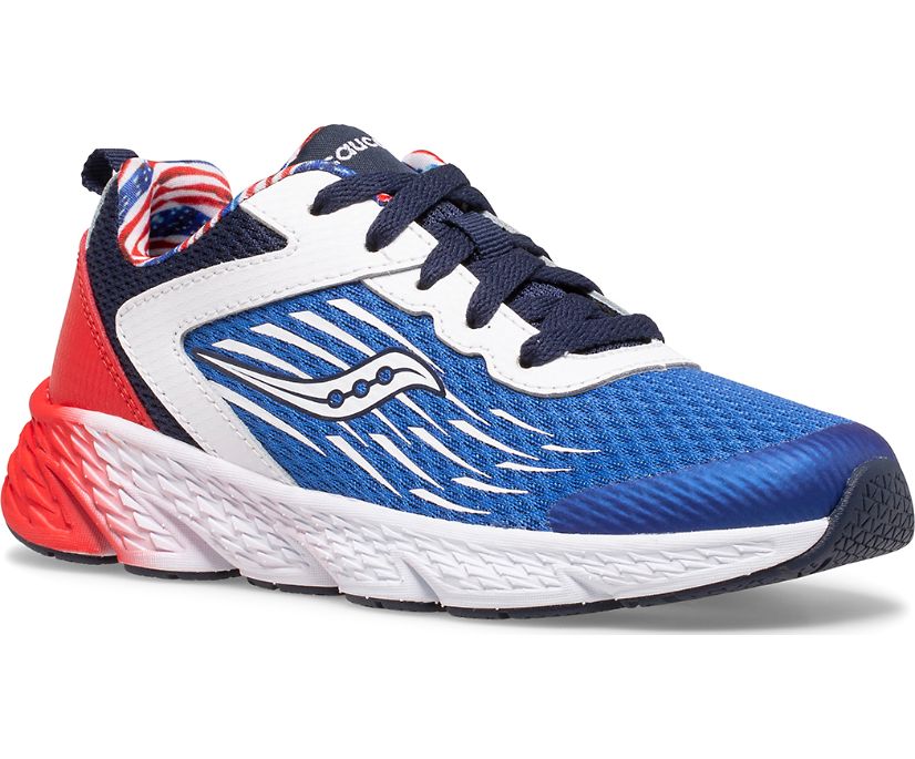 Red / White / Blue Kids' Saucony Wind Lace Sneakers | 3195-LKOPM