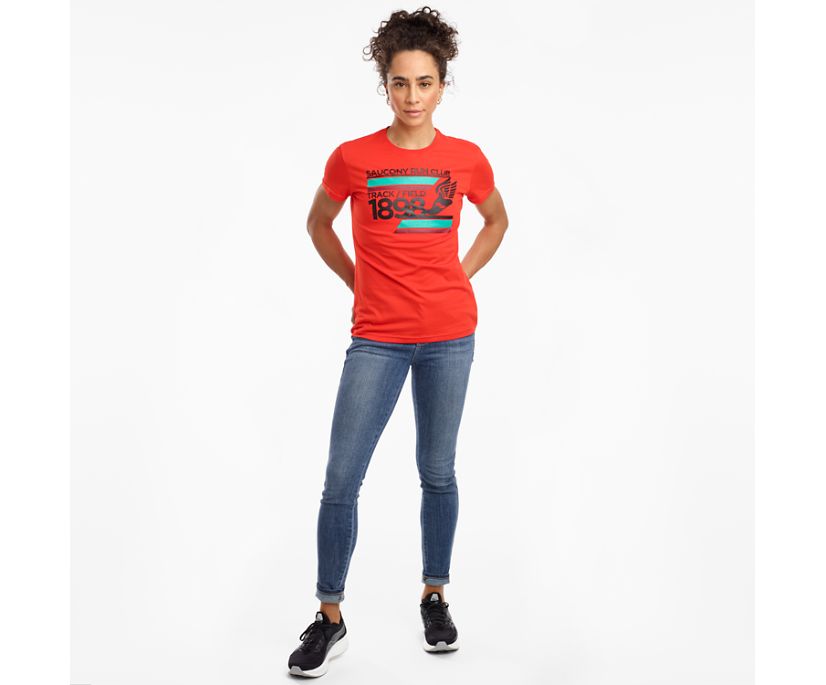 Red Women's Saucony Rested Short Sleeve Shirts | 8937-XVDNL