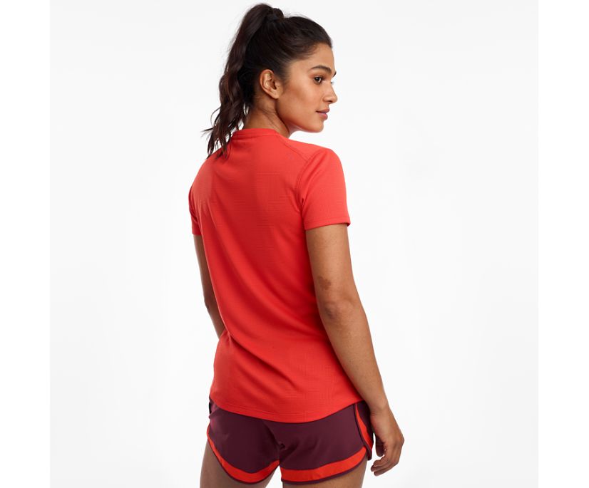 Red Women's Saucony Stopwatch Short Sleeve Shirts | 2380-EQHYT