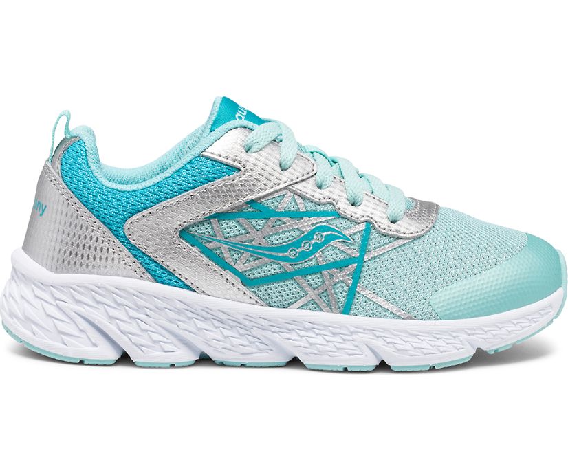 Turquoise / Silver Kids\' Saucony Wind Lace Sneakers | 9138-KEWTD