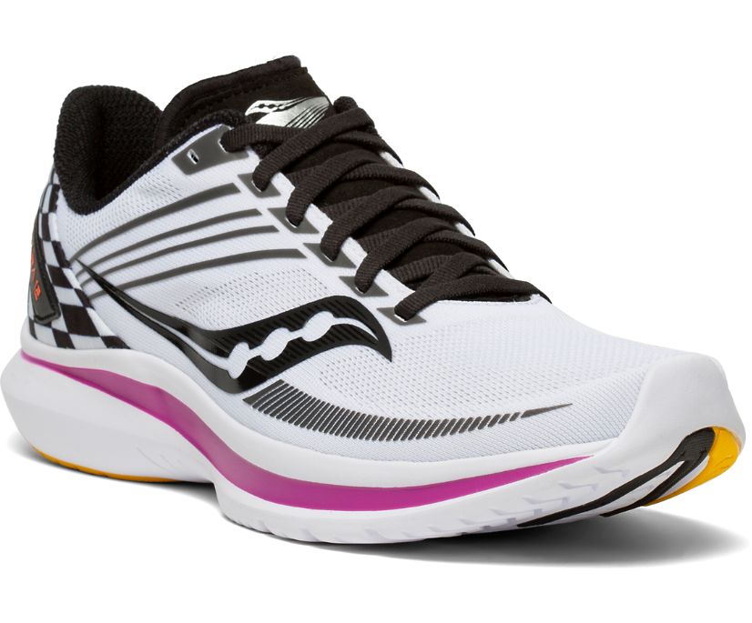 White / Black Women's Saucony Kinvara 12 Running Shoes | 5389-YFASL