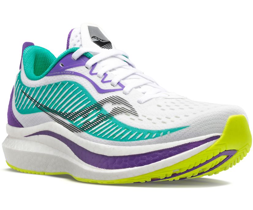 White / Mint Women's Saucony Endorphin Speed 2 Running Shoes | 1205-GOZBP