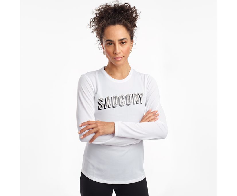 White Women\'s Saucony Stopwatch Long Sleeve Shirts | 8301-IRGVH