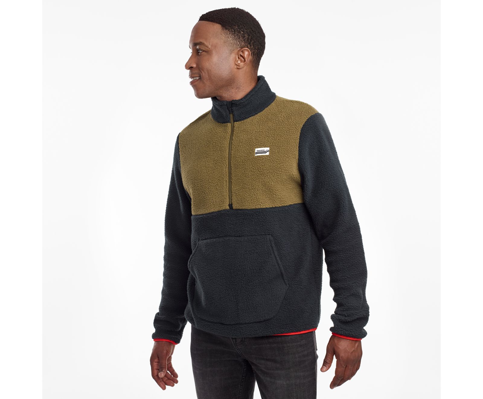 Black Men's Saucony Fireside Fleece Anorak Jackets | 7321-BZDIV