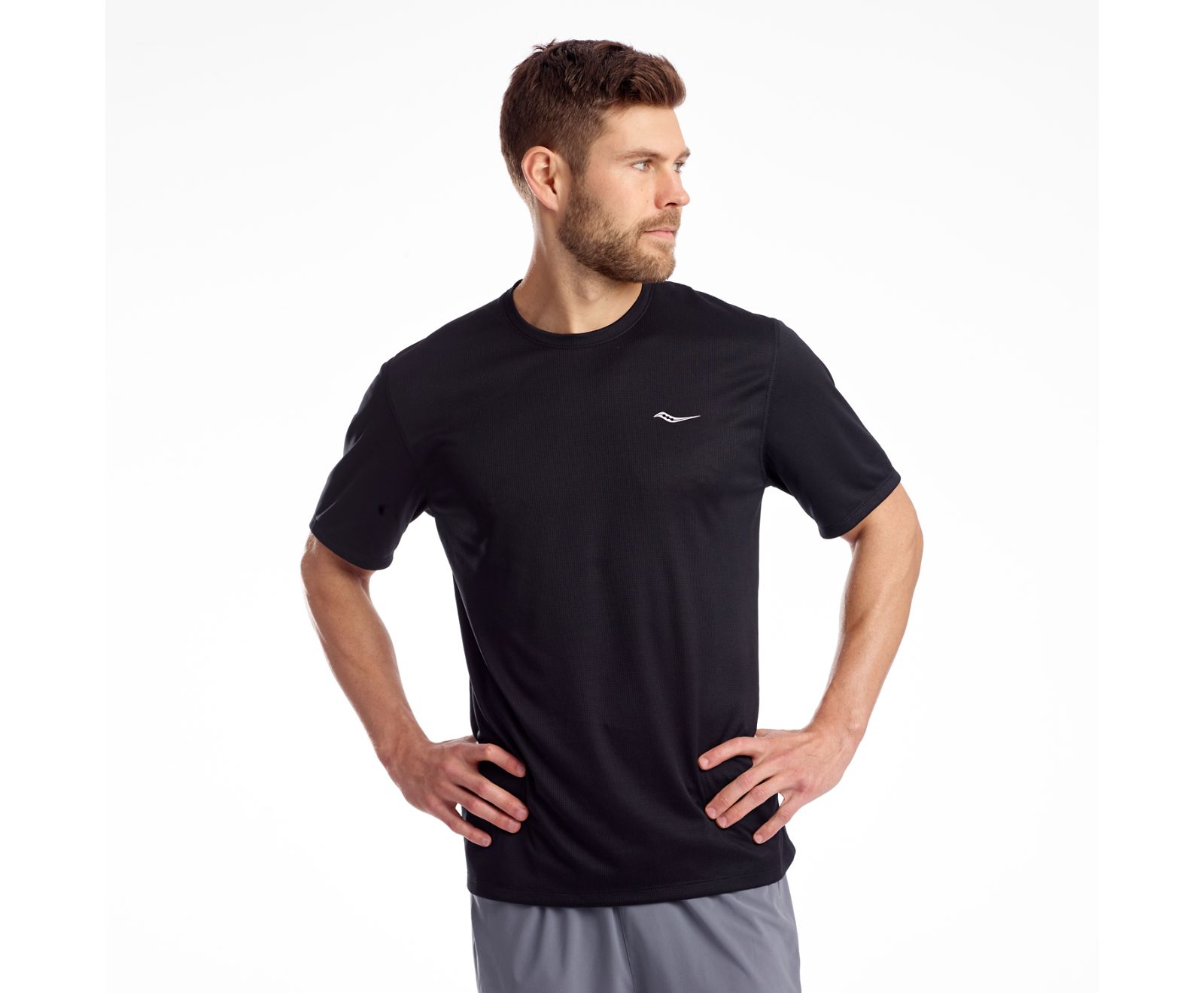 Black Men's Saucony Stopwatch Short Sleeve Shirts | 2038-DJMQN