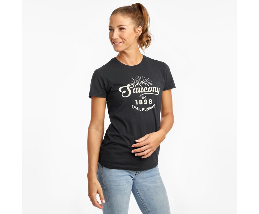 Black Women's Saucony Rested Short Sleeve Shirts | 5847-UYNZX