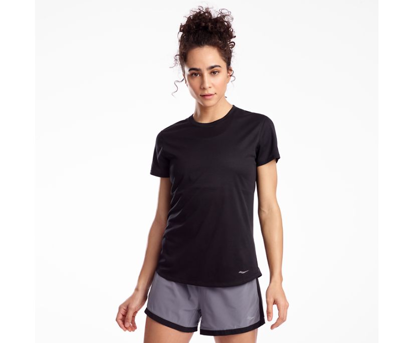 Black Women's Saucony Stopwatch Short Sleeve Shirts | 7149-TYVUA