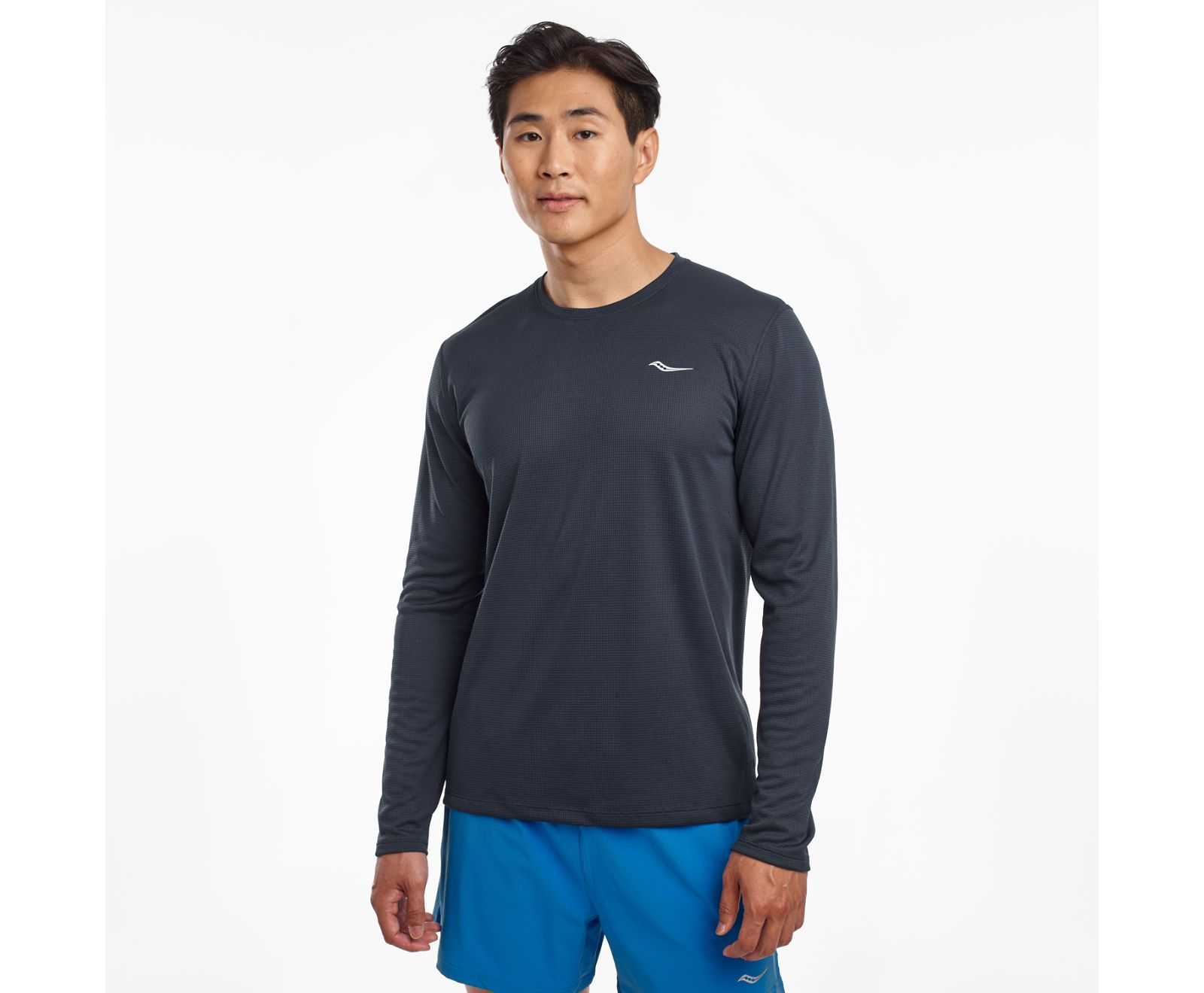 Blue Men's Saucony Stopwatch Long Sleeve Shirts | 4709-ULQAW