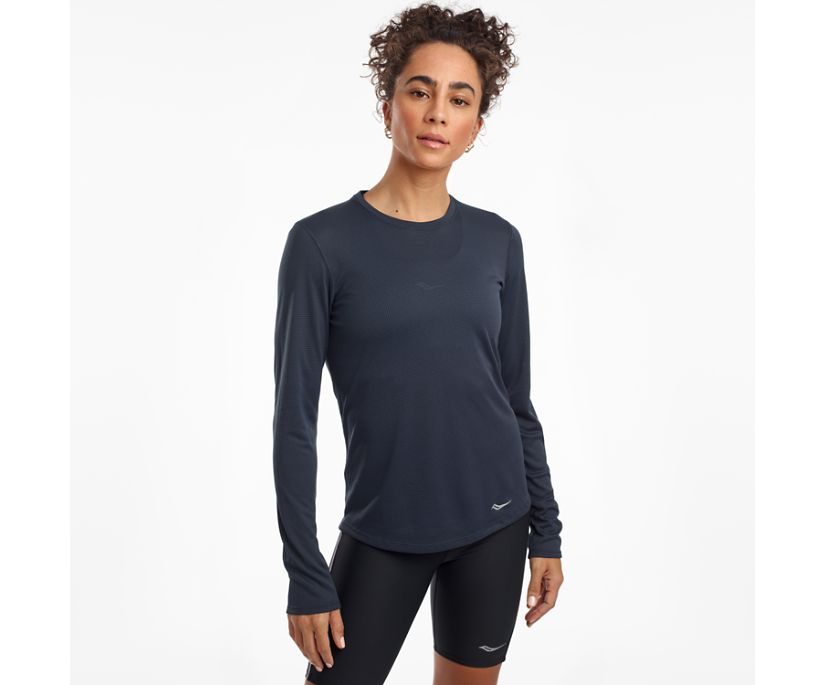 Blue Women's Saucony Stopwatch Long Sleeve Shirts | 0469-RAVXO