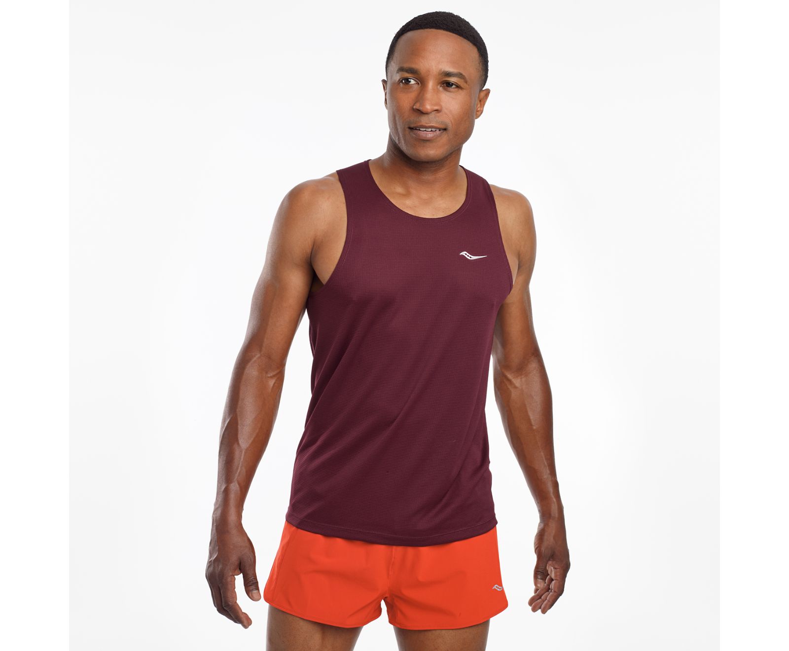 Burgundy Men's Saucony Stopwatch Singlet Tanks | 0647-STZDN