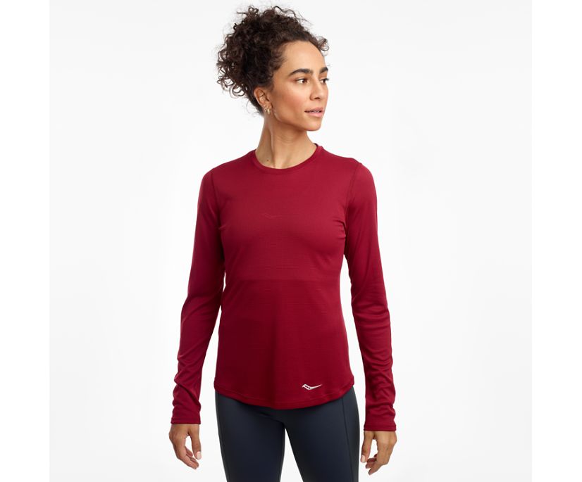 Burgundy Women's Saucony Stopwatch Long Sleeve Shirts | 5041-VTRIJ