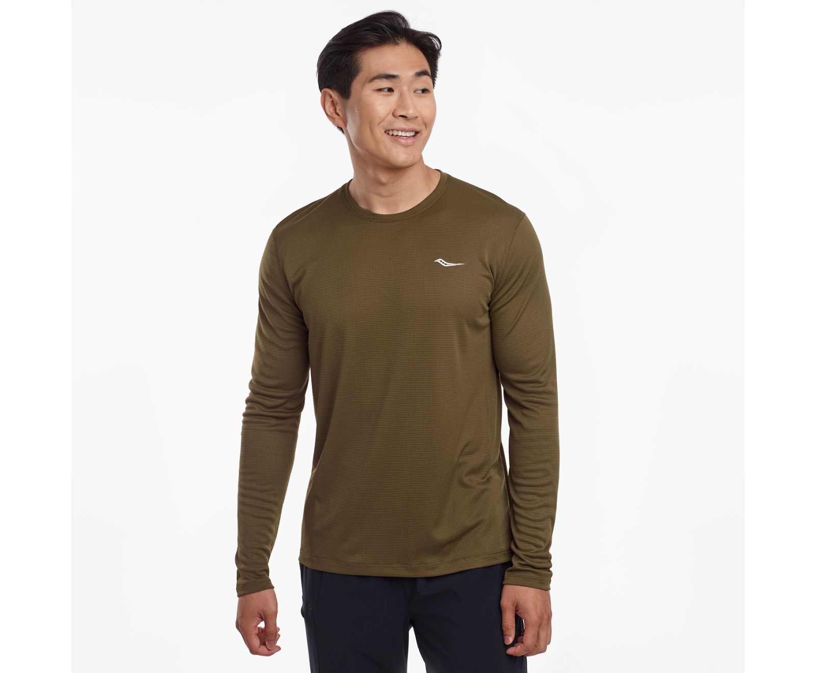 Dark Olive Men's Saucony Stopwatch Long Sleeve Shirts | 5230-PREQS