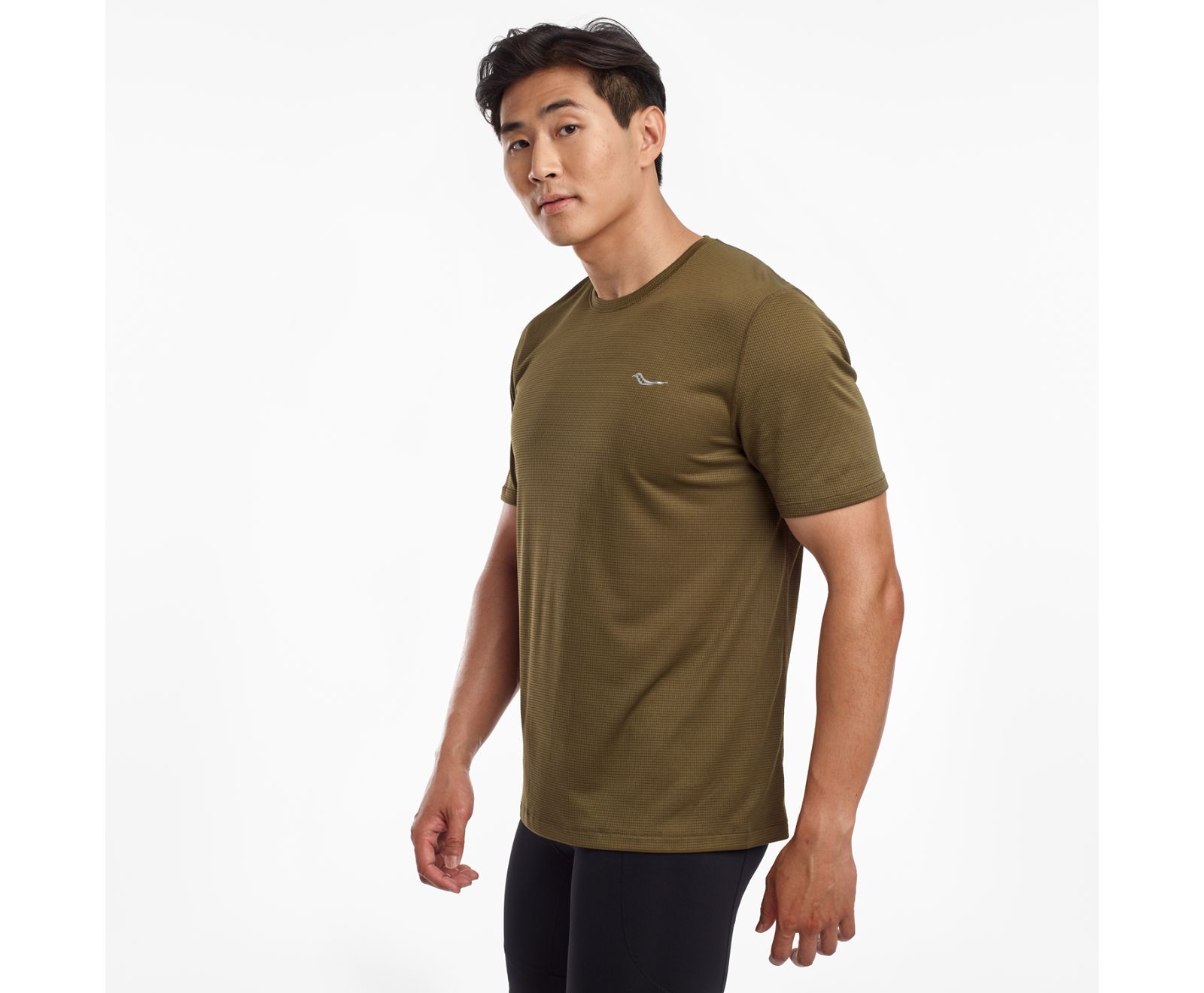 Dark Olive Men's Saucony Stopwatch Short Sleeve Shirts | 8715-NQVCY