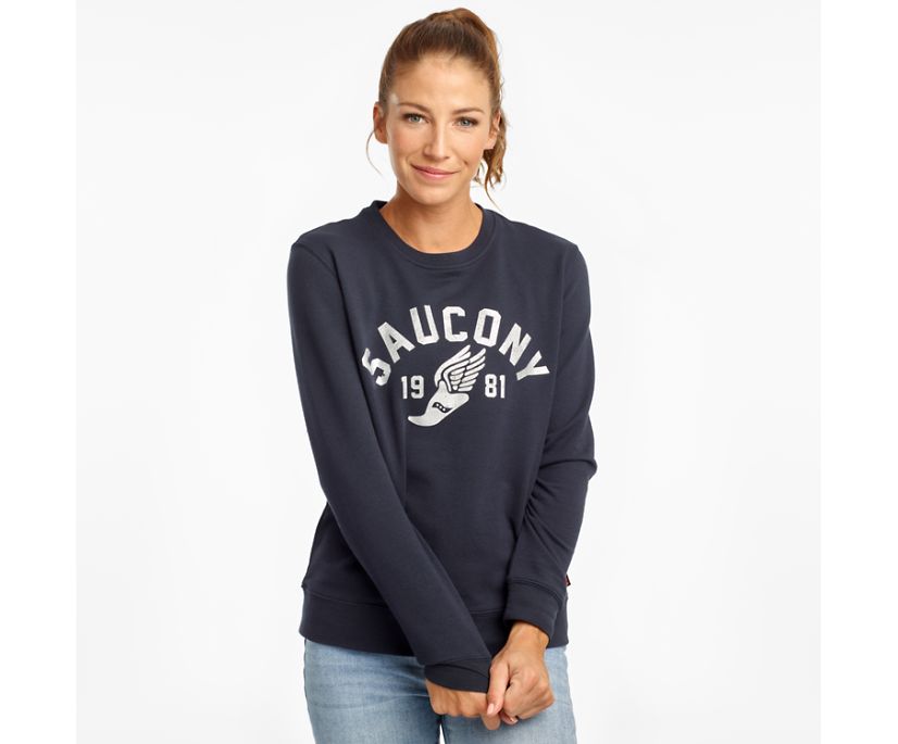 Navy Women's Saucony Rested Crewneck Shirts | 0398-EWNYI