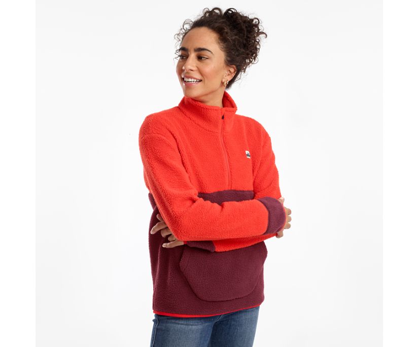 Red / Burgundy Women's Saucony Fireside Fleece Anorak Jackets | 9401-FYUHP